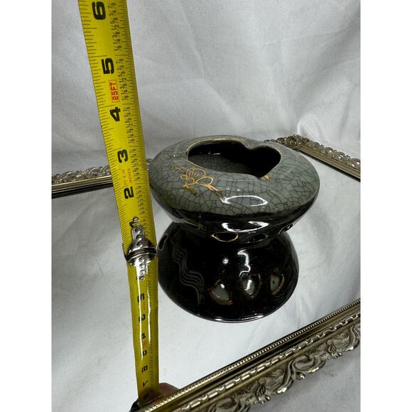 Somayaki Soma Ware Ashtrays Japanese Double Layer Crackle Gold Trim Horse Heart - Picture 9 of 10